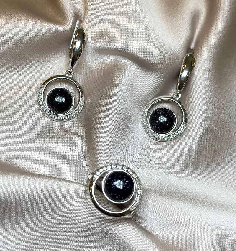 Сет из серебра с цирконом и авантюрином