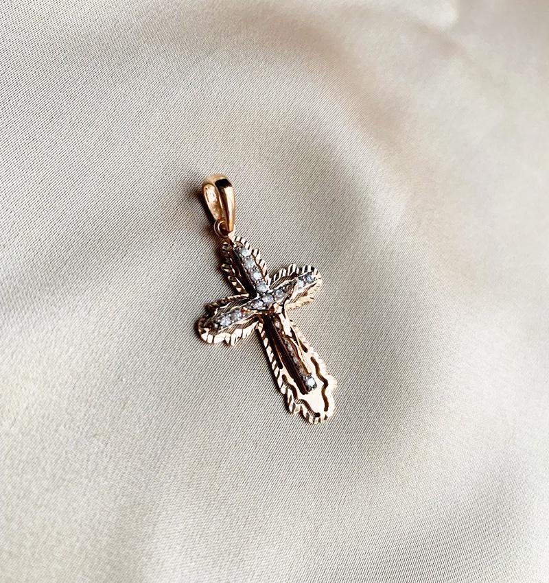 Cruce din aur roz cu zirconiu