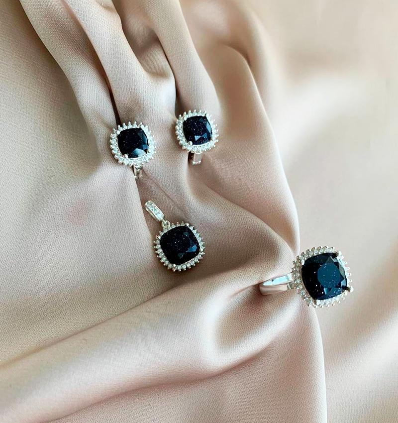 Set de argint cu zirconiu și aventurină