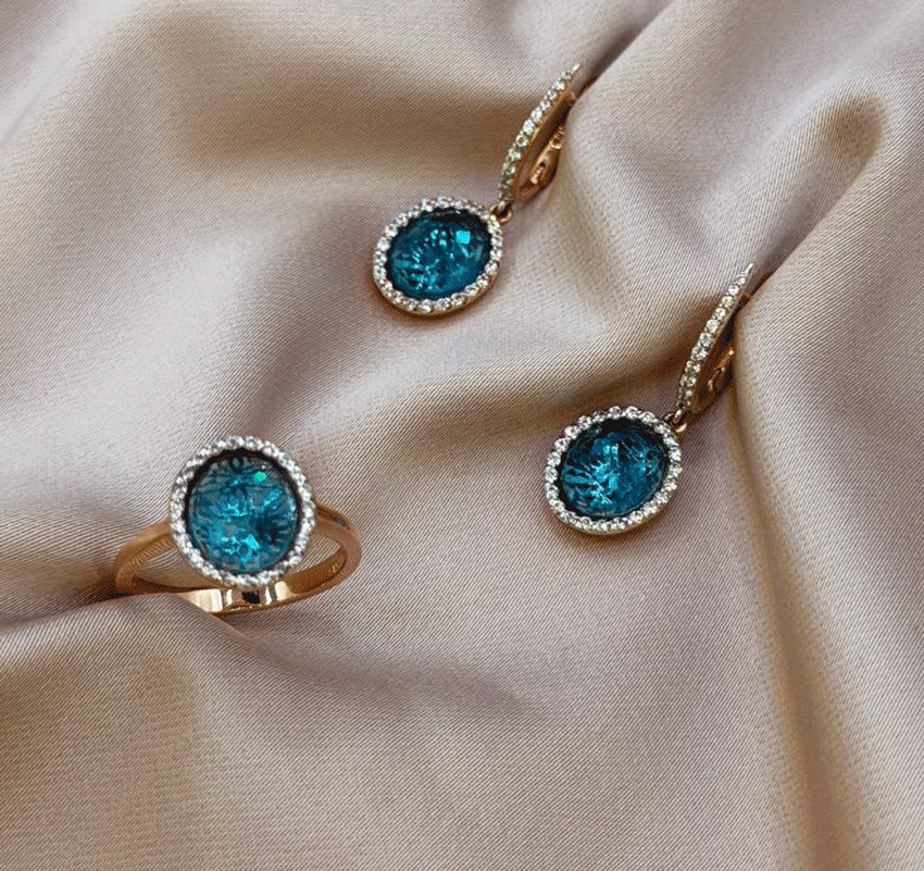 Сет из розового золота с цирконом