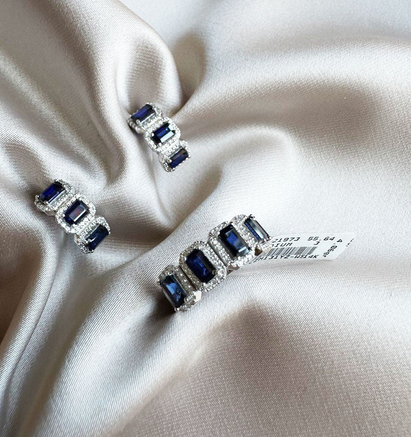 Сет из белого золота с бриллиантом и сапфиром 5ct