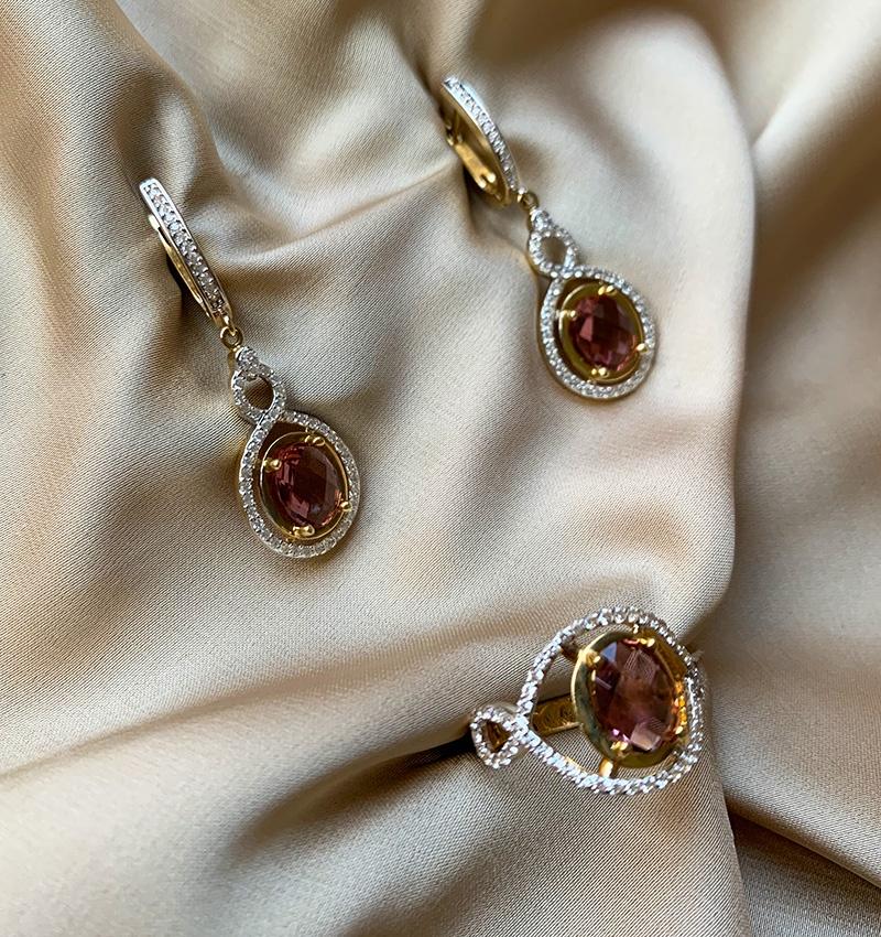 Rose gold set with zircon and amethyst