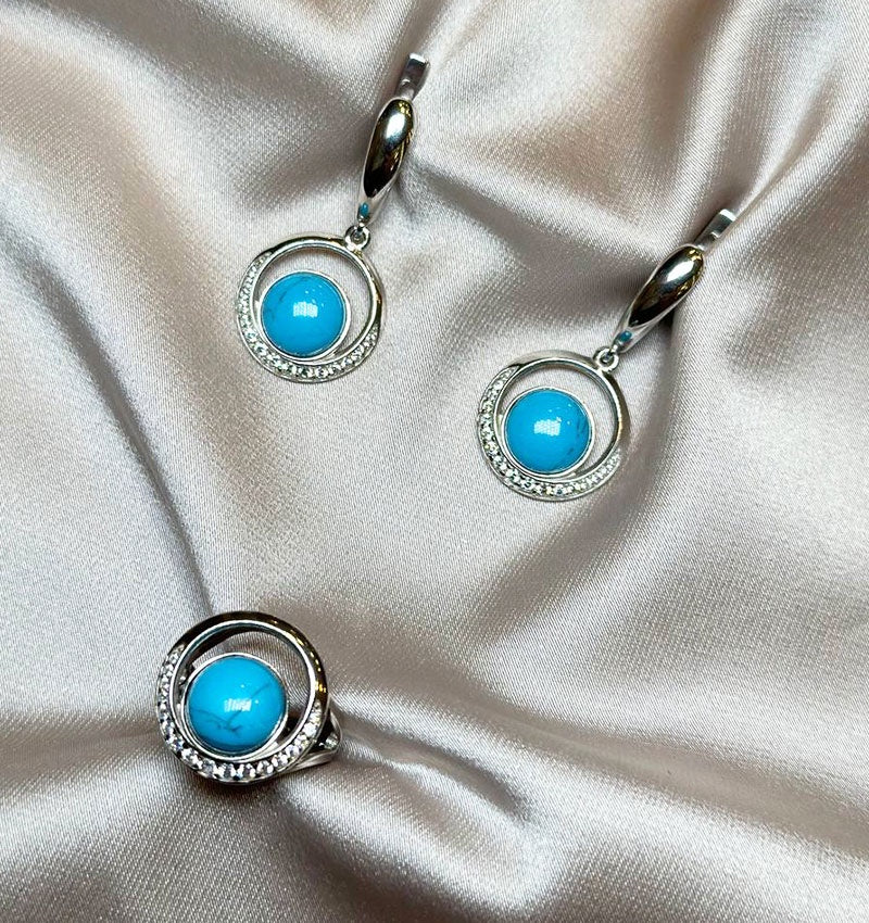 Сет из серебра с бирюзой и цирконом