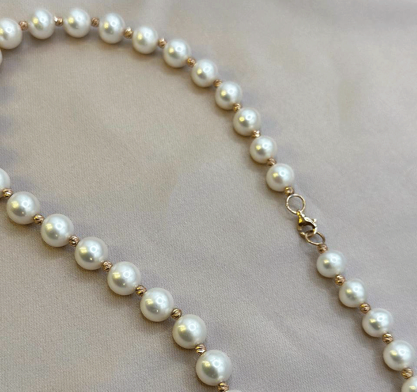 Lanț din aur roz cu perle