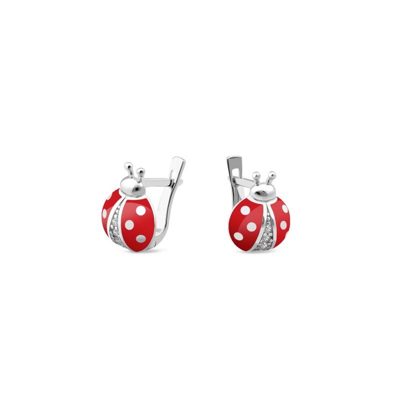 Silver earrings with zircon and enamel