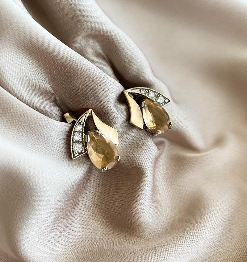 Silver earrings with gold inserts, zircon and onyx