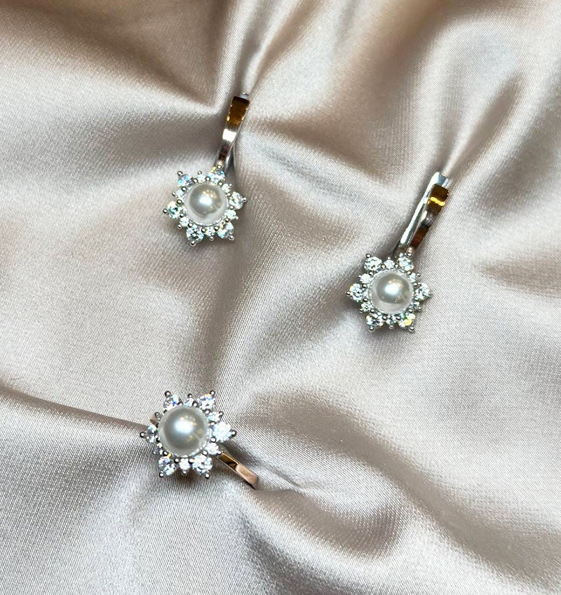 Сет из серебра с золотыми вставками с цирконом и жемчугом