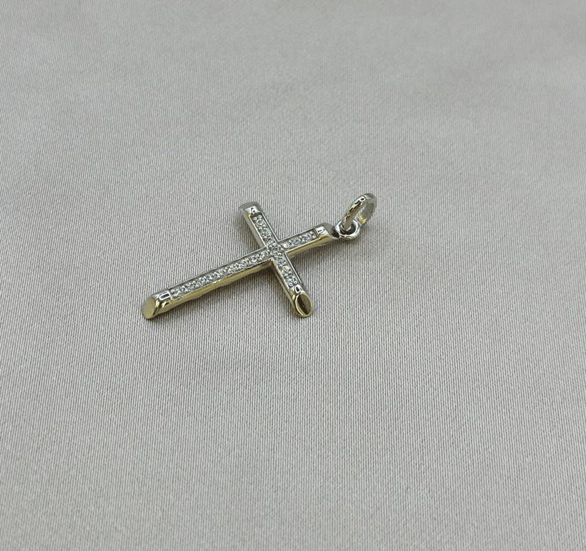 White gold cross with cubic zirconia