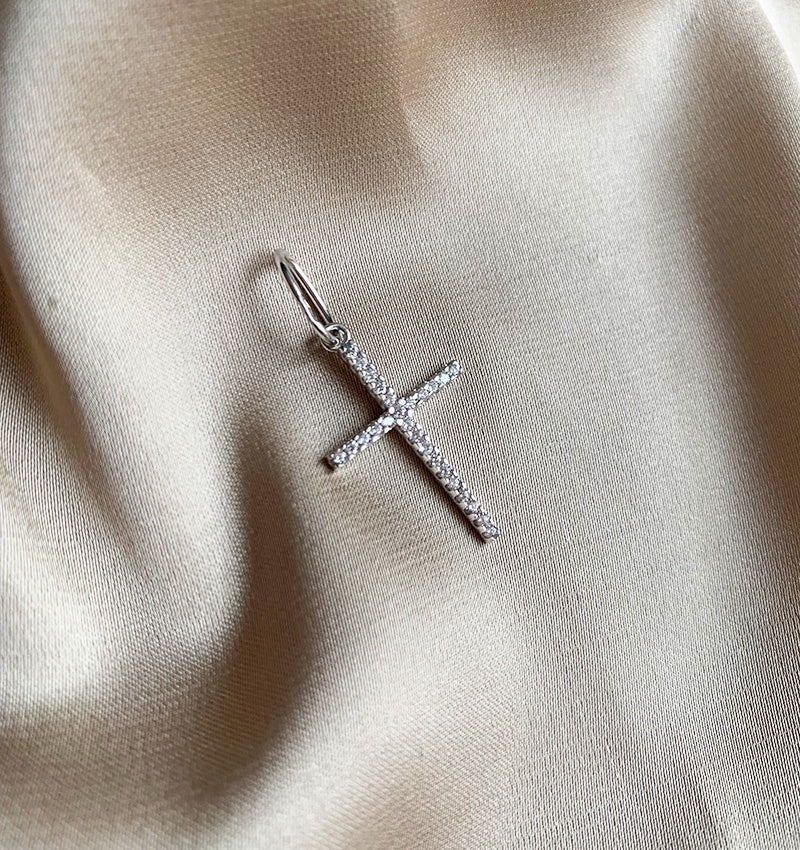 White gold cross with cubic zirconia