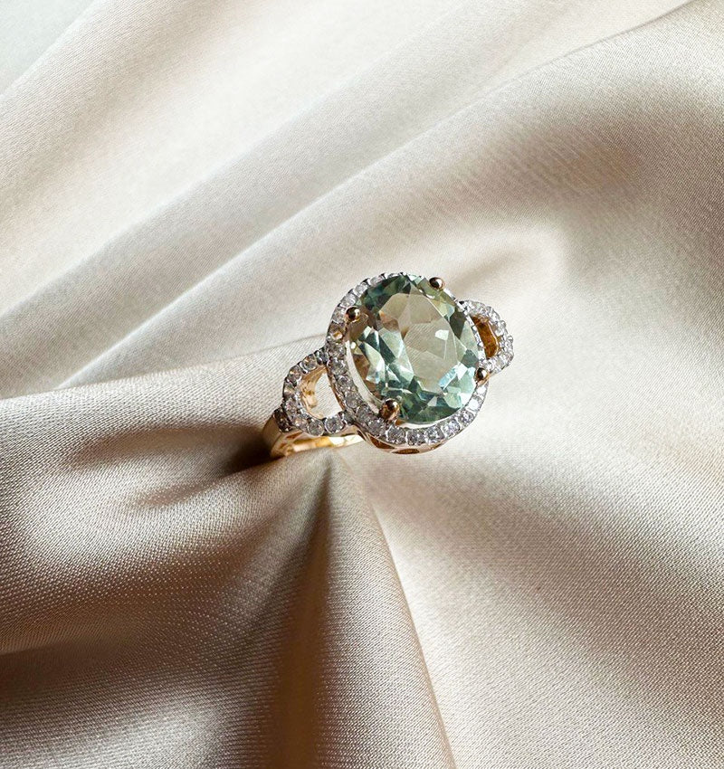 Inel din aur roz cu zirconiu și acvamarin