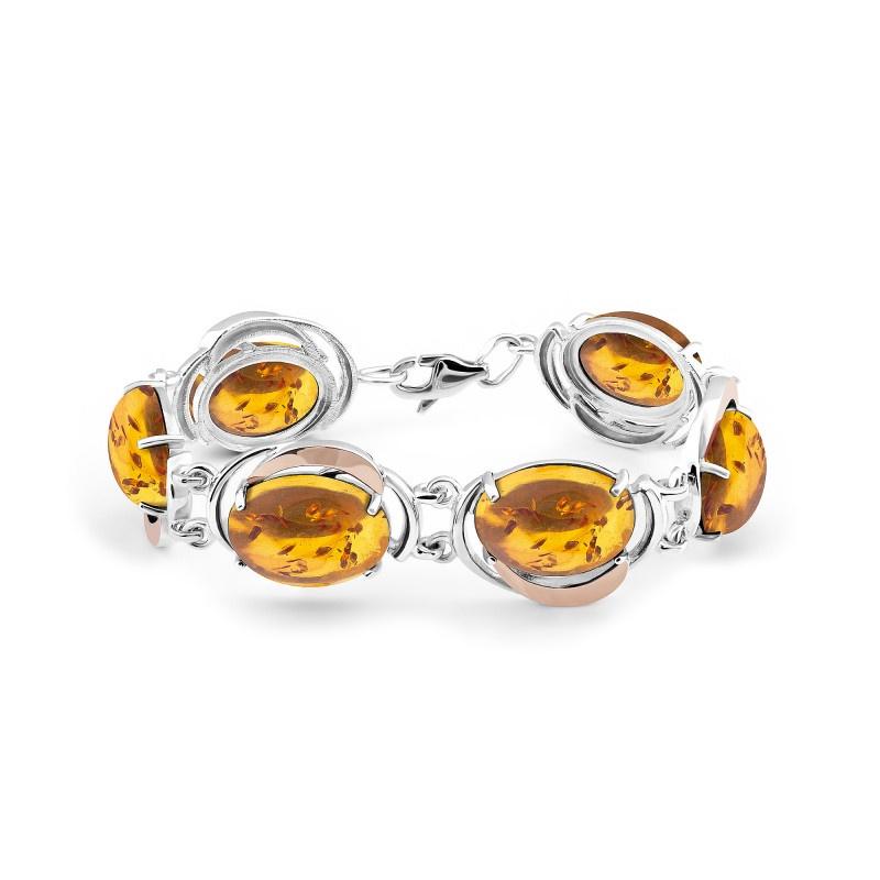 Браслет из серебра с золотыми вставками с Янтарём