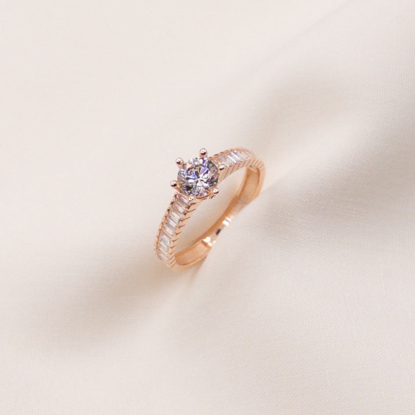 Rose gold engagement ring with cubic zirconia