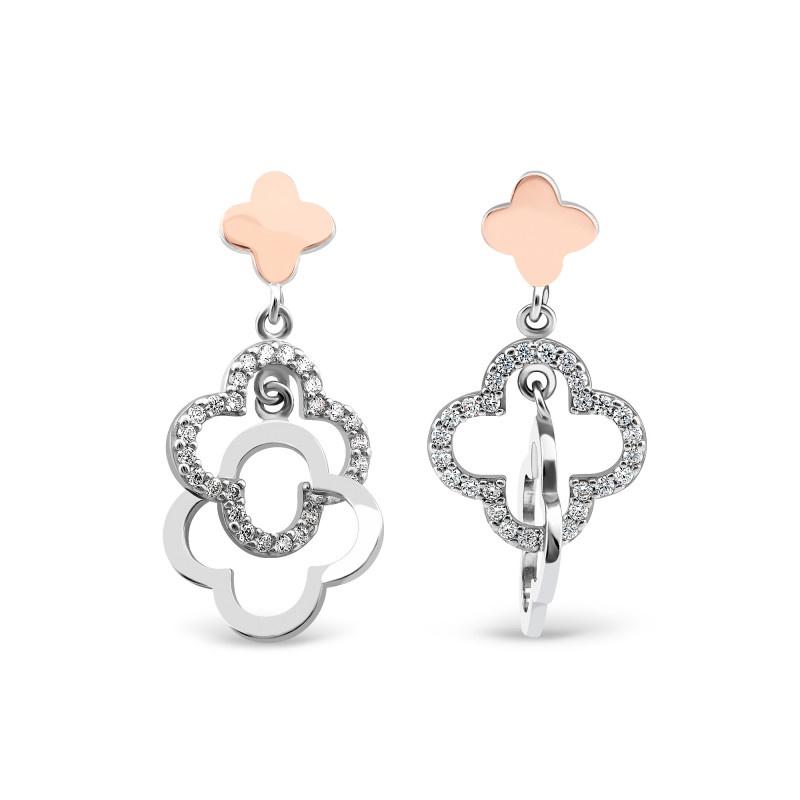 Silver earrings with gold inserts and zircon