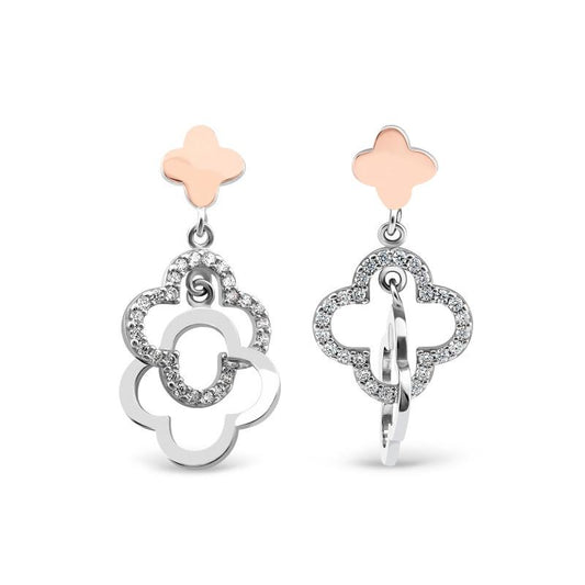 Silver earrings with gold inserts and zircon