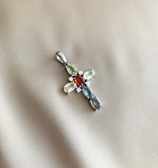 Cruce din aur alb cu diamant și safir 2.74ct