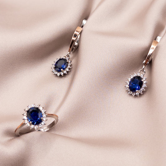 Silver set with gold inserts and cubic zirconia
