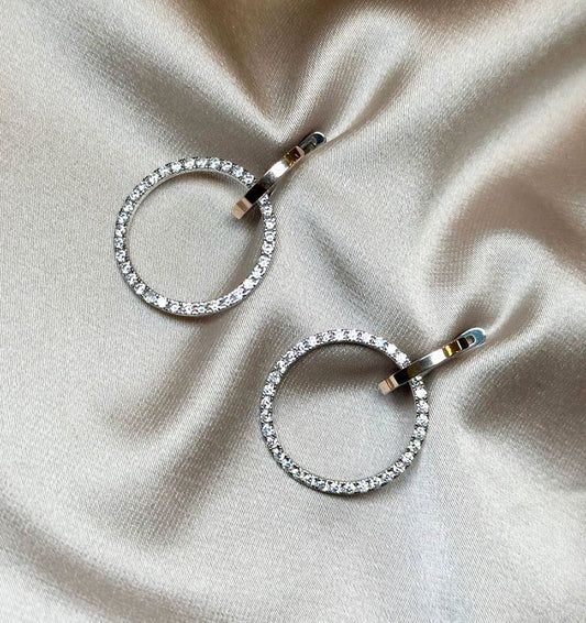 Cercei din argint cu inserții aurii și zirconiu