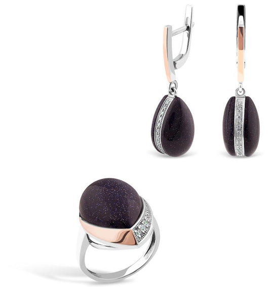 Un set de argint cu inserții de aur cu ulexit și zirconiu