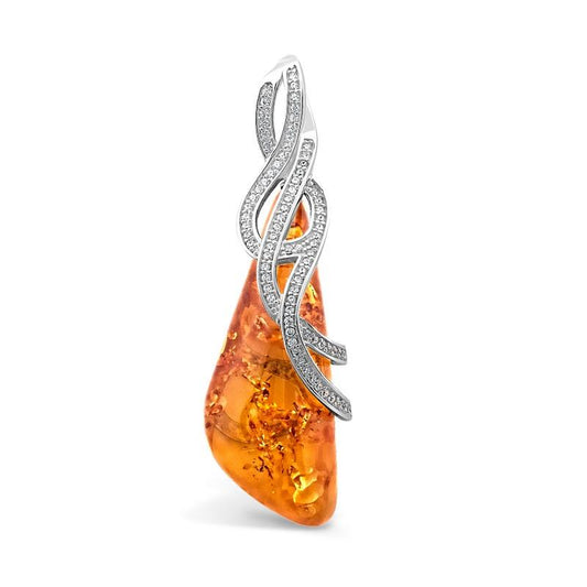 Silver pendant with zircon and amber