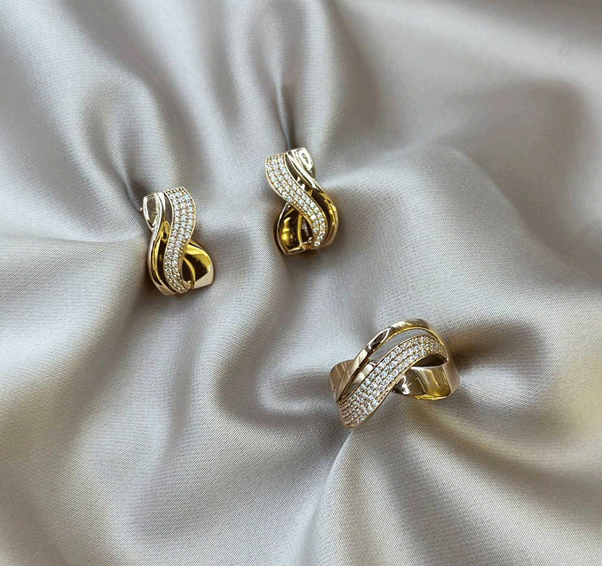 Set din aur roz cu zircon