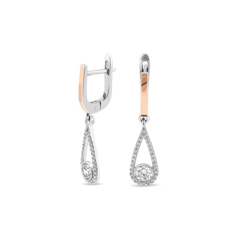 Silver earrings with gold inserts and zircon