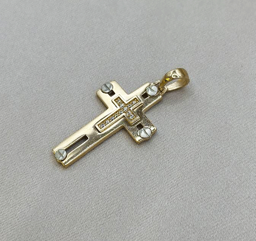 Cruce din aur roz cu zirconiu