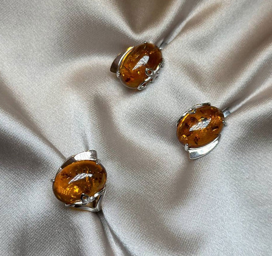 Set of Silver with gold inserts and Amber