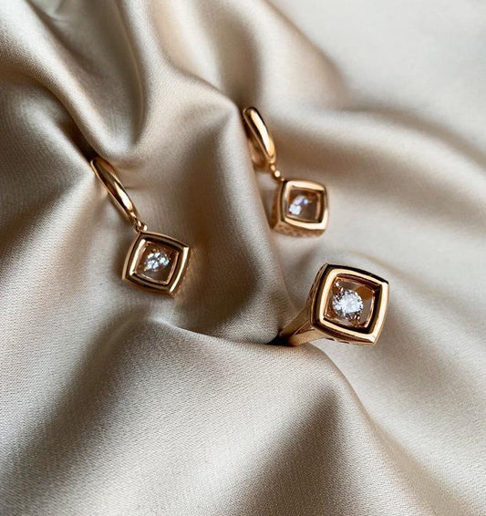 Set de aur roz cu zircon