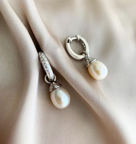 White gold earrings with diamond and pearl 2.45ct