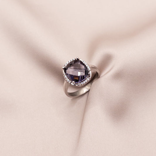 Silver ring with zircon