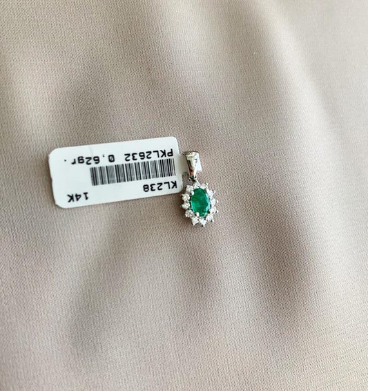 Pandantiv din aur alb cu diamant și smarald 0.34ct