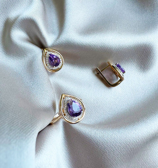 Rose gold set with zircon and amethyst