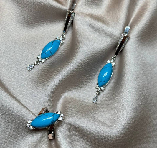 Сет из серебра с золотыми вставками с бирюзой и цирконом