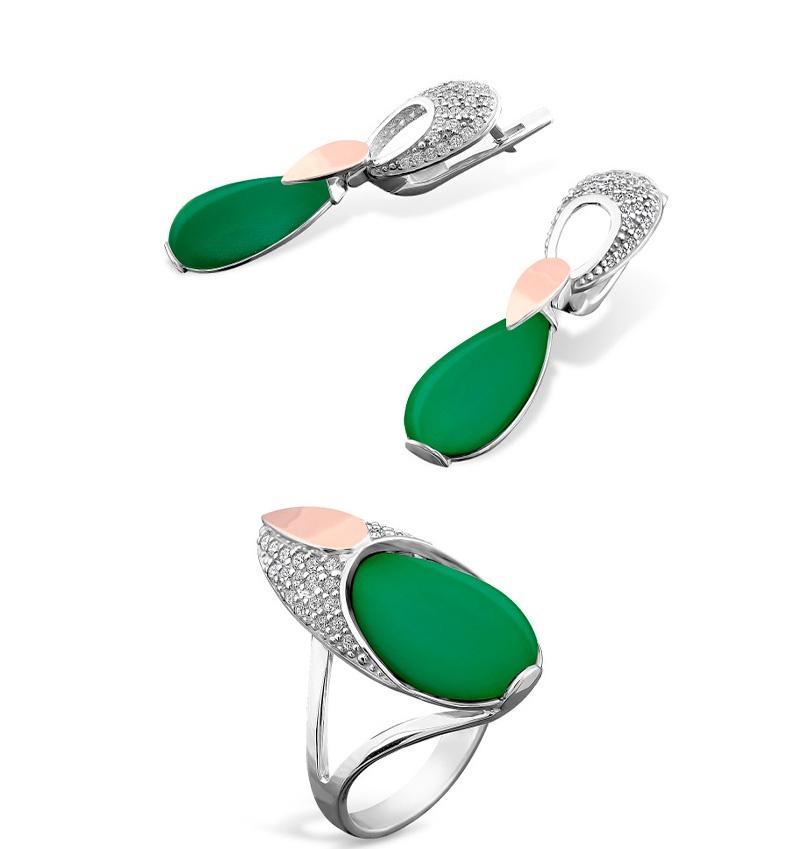 A set of silver with gold inserts featuring ulexite and zircon