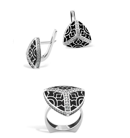 Set de argint cu zirconiu și email