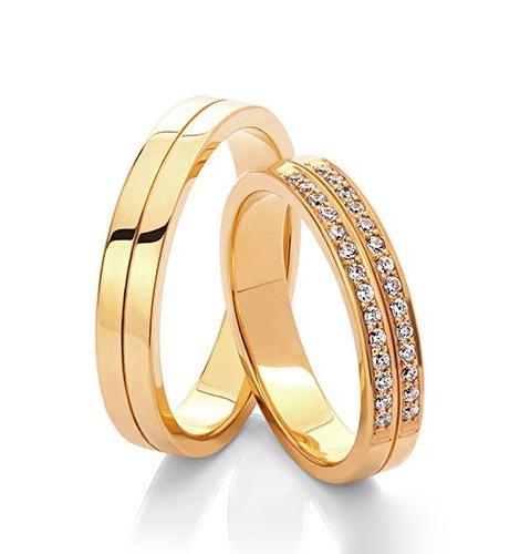Wedding rings in white, rose, and yellow gold