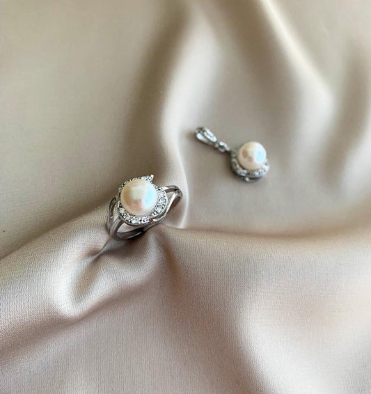 Set de argint cu zirconiu și perle