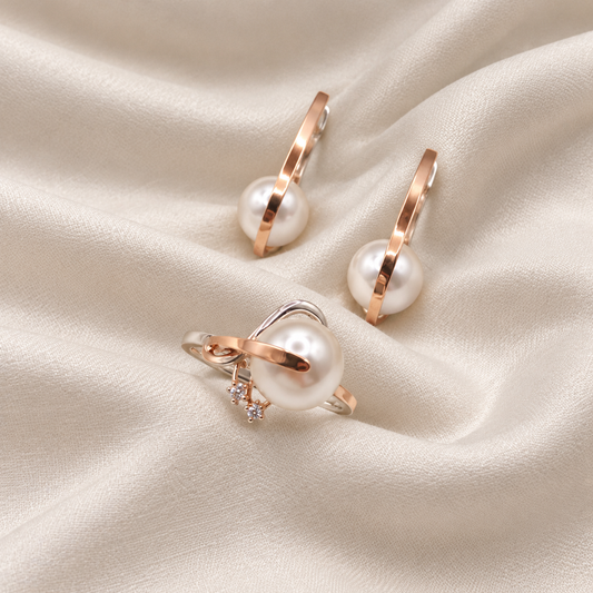 Сет из серебра с золотыми вставками с цирконом и жемчугом