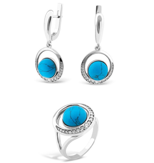Silver set with turquoise and zircon