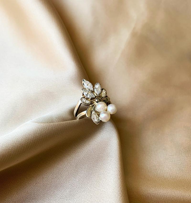 Inel din argint cu zirconiu și perle