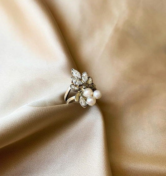 Inel din argint cu zirconiu și perle