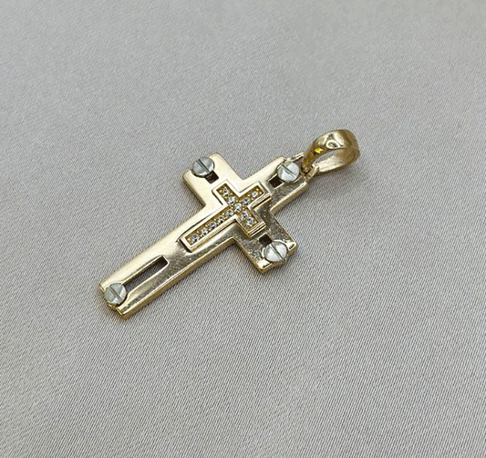 Крестик из розового золота с Эмалью