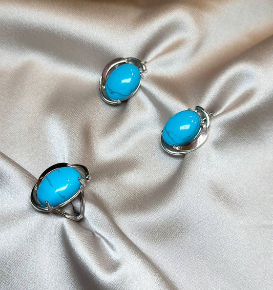 Set of silver with gold inserts and turquoise