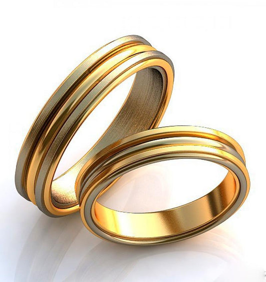 Wedding rings in white, rose, and yellow gold with cubic zirconia