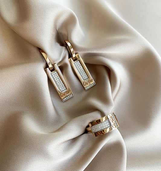 Set din aur roz cu zircon