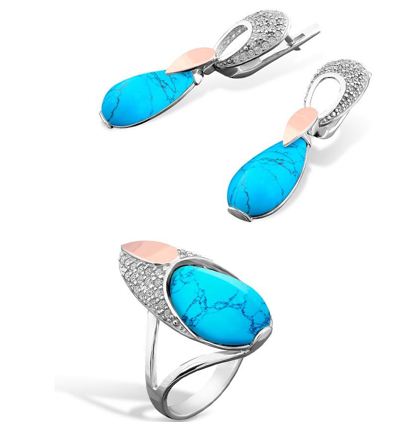 A set of silver with gold inserts, turquoise and zircon