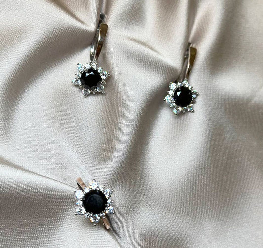 Сет из серебра с золотыми вставками с цирконом и ониксом