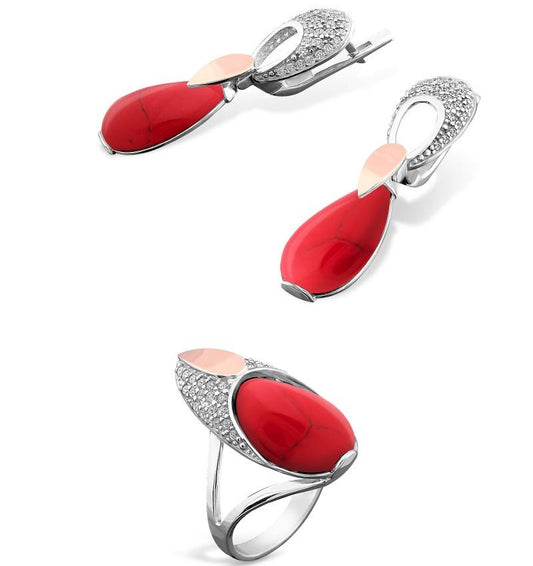 Un set de argint cu inserții de aur, jaspis și zirconiu