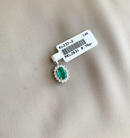 Pandantiv din aur alb cu diamant și smarald 0.43ct