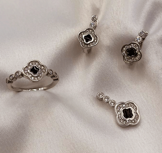 Сет из серебра с цирконом и ониксом